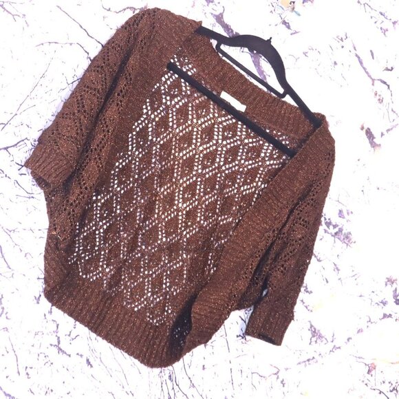 METALLIC KNIT BOLERO L American Rag Crochet Spring Brown Bronze Formal Fall USA - Picture 1 of 9